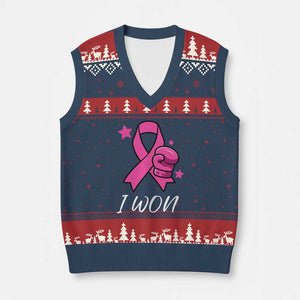 Pink Ribbon V-Neck Knit Sweater Vest I Won Breast Cancer Awareness TS10 Navy Red Print Your Wear