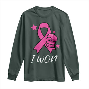 Pink Ribbon Long Sleeve Shirt I Won Breast Cancer Awareness TS10 Dark Forest Green Print Your Wear