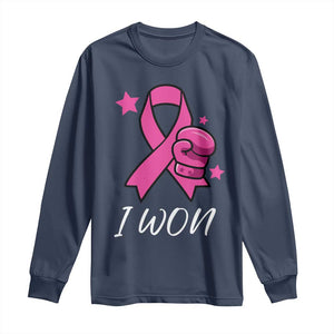 Pink Ribbon Long Sleeve Shirt I Won Breast Cancer Awareness TS10 Navy Print Your Wear