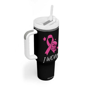 Pink Ribbon Tumbler With Handle I Won Breast Cancer Awareness TS10 Print Your Wear