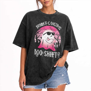 Breast Cancer Is Boo Sheet Washed Cotton T-Shirt In October Ghost Wear Pink