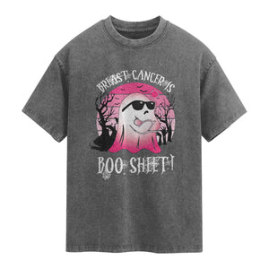 Breast Cancer Is Boo Sheet Washed Cotton T-Shirt In October Ghost Wear Pink