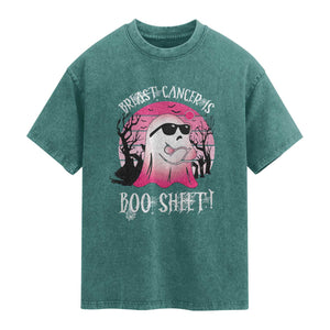 Breast Cancer Is Boo Sheet Washed Cotton T-Shirt In October Ghost Wear Pink