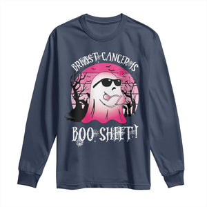 Breast Cancer Is Boo Sheet Long Sleeve Shirt In October Ghost Wear Pink TS10 Navy Print Your Wear