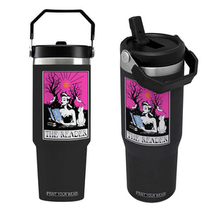 The Reader Tarot Flip Straw Tumbler Witch Reading Book Club Occult Cat Mom TS10 One Size: 30 oz Black Print Your Wear