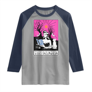 The Reader Tarot Raglan Shirt Witch Reading Book Club Occult Cat Mom TS10 Sport Gray Navy Print Your Wear