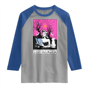 The Reader Tarot Raglan Shirt Witch Reading Book Club Occult Cat Mom TS10 Sport Gray Royal Print Your Wear