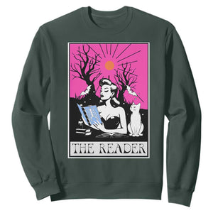 The Reader Tarot Sweatshirt Witch Reading Book Club Occult Cat Mom TS10 Dark Forest Green Print Your Wear