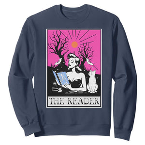 The Reader Tarot Sweatshirt Witch Reading Book Club Occult Cat Mom TS10 Navy Print Your Wear