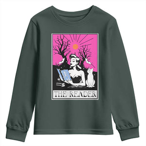 The Reader Tarot Youth Sweatshirt Witch Reading Book Club Occult Cat Mom TS10 Dark Forest Green Print Your Wear