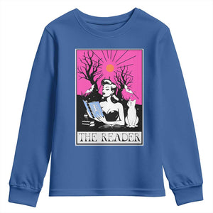 The Reader Tarot Youth Sweatshirt Witch Reading Book Club Occult Cat Mom TS10 Royal Blue Print Your Wear