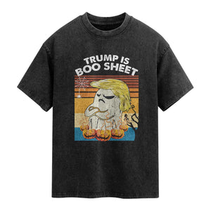 Funny Trump Is Boo Sheet Washed Cotton T-Shirt Ghost Retro Halloween Ghost Custome