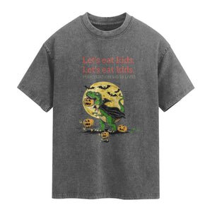 Grammar English Teacher Washed Cotton T-Shirt Funny Halloween Dinosaurs Pumpkin Punctuation Saves Lives