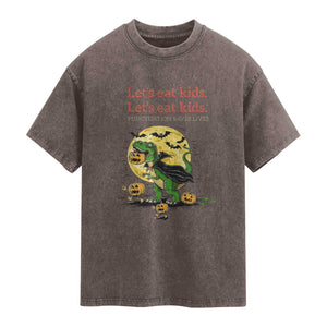 Grammar English Teacher Washed Cotton T-Shirt Funny Halloween Dinosaurs Pumpkin Punctuation Saves Lives