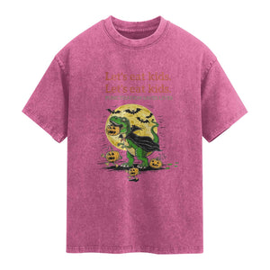 Grammar English Teacher Washed Cotton T-Shirt Funny Halloween Dinosaurs Pumpkin Punctuation Saves Lives