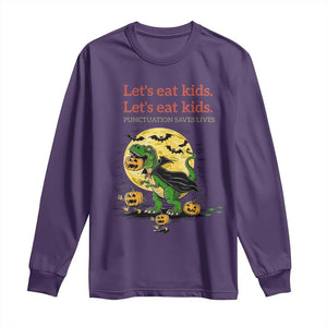 Grammar English Teacher Long Sleeve Shirt Funny Halloween Dinosaurs Pumpkin Punctuation Saves Lives TS10 Purple Print Your Wear
