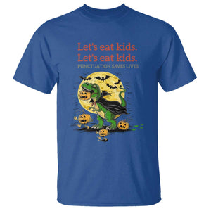 Grammar English Teacher T Shirt Funny Halloween Dinosaurs Pumpkin Punctuation Saves Lives TS10 Royal Blue Print Your Wear