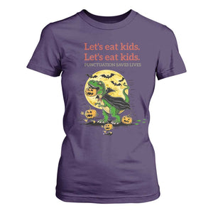 Grammar English Teacher T Shirt For Women Funny Halloween Dinosaurs Pumpkin Punctuation Saves Lives TS10 Purple Print Your Wear