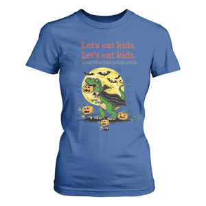 Grammar English Teacher T Shirt For Women Funny Halloween Dinosaurs Pumpkin Punctuation Saves Lives TS10 Royal Blue Print Your Wear