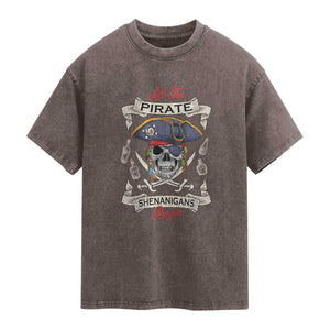 Skull Pirate Let The Pirate Shenanigans Begin Washed Cotton T-Shirt Halloween Crossbones Freebooter