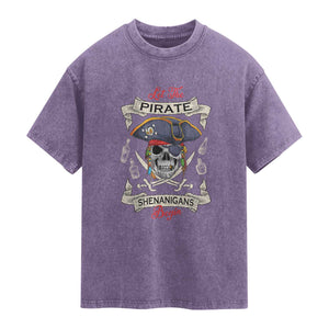 Skull Pirate Let The Pirate Shenanigans Begin Washed Cotton T-Shirt Halloween Crossbones Freebooter
