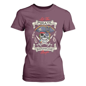 Skull Pirate Let The Pirate Shenanigans Begin T Shirt For Women Halloween Crossbones Freebooter TS10 Maroon Print Your Wear