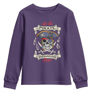Skull Pirate Let The Pirate Shenanigans Begin Youth Sweatshirt Halloween Crossbones Freebooter TS10 Purple Print Your Wear