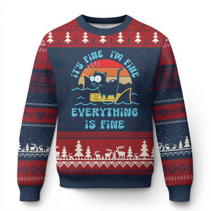 It's Fine I'm Fine Everything Is Fine Funny Cat Ugly Christmas Sweater Xmas Gift TS10 Navy Red Print Your Wear