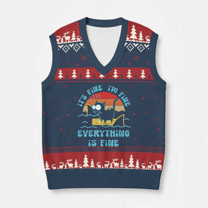 It's Fine I'm Fine Everything Is Fine Funny Cat V-Neck Knit Sweater Vest Xmas Gift TS10 Navy Red Print Your Wear