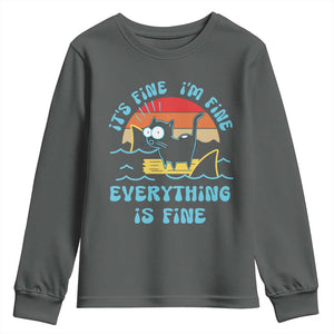 It's Fine I'm Fine Everything Is Fine Funny Cat Youth Sweatshirt Christmas Gift TS10 Dark Heather Print Your Wear