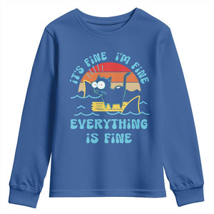 It's Fine I'm Fine Everything Is Fine Funny Cat Youth Sweatshirt Christmas Gift TS10 Royal Blue Print Your Wear