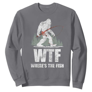 WTF Where's The Fish Sweatshirt Funny Fishing Gifts Bigfoot Sasquatch TS10 Charcoal Print Your Wear