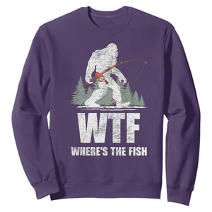 WTF Where's The Fish Sweatshirt Funny Fishing Gifts Bigfoot Sasquatch TS10 Purple Print Your Wear