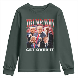 Trump Won 2024 Youth Sweatshirt Get Over It 45 47 President TS10 Dark Forest Green Print Your Wear