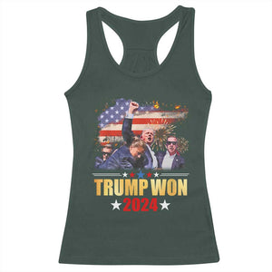 Trump Won 2024 Racerback Tank Top President 45 47th Second Term US Flag TS10 Dark Forest Green Print Your Wear