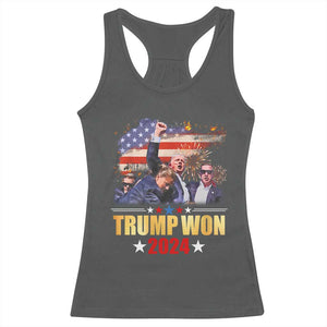 Trump Won 2024 Racerback Tank Top President 45 47th Second Term US Flag TS10 Dark Heather Print Your Wear