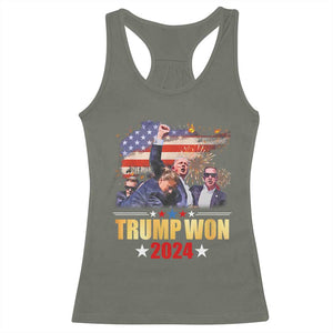 Trump Won 2024 Racerback Tank Top President 45 47th Second Term US Flag TS10 Military Green Print Your Wear