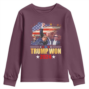Trump Won 2024 Youth Sweatshirt President 45 47th Second Term US Flag TS10 Maroon Print Your Wear
