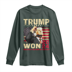 Trump 2024 Long Sleeve Shirt He Won Greatest Return In History TS10 Dark Forest Green Print Your Wear