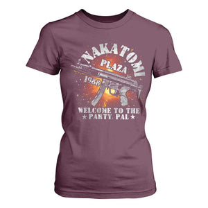 Nakatomi Plaza Christmas Party T Shirt For Women 1988 Welcome To The Party Pal 80'S Die Movie Bruce TS10 Maroon Print Your Wear