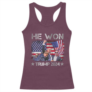 Trump Won 2024 Racerback Tank Top He Won President 47th American Flag TS10 Maroon Print Your Wear