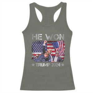 Trump Won 2024 Racerback Tank Top He Won President 47th American Flag TS10 Military Green Print Your Wear