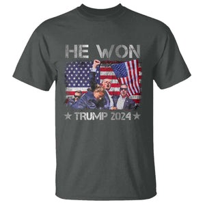 Trump Won 2024 T Shirt He Won President 47th American Flag TS10 Dark Heather Print Your Wear