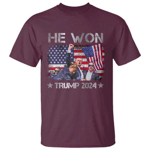 Trump Won 2024 T Shirt He Won President 47th American Flag TS10 Maroon Print Your Wear