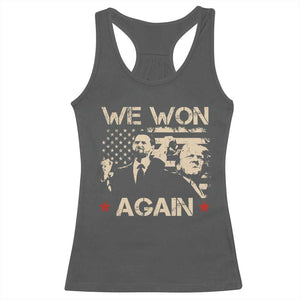 Trump Vance We Won 2024 Racerback Tank Top Victory President 47 American Flag TS10 Dark Heather Print Your Wear
