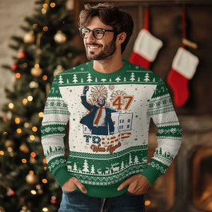 Trump Won 2024 Ugly Christmas Sweater 45 47Th President White House Usa Flag TS10 Green Print Your Wear