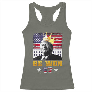 Trump Won 2024 Racerback Tank Top He Won President 47th Of White HouseAmerican Flag TS10 Military Green Print Your Wear
