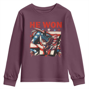 Trump Won Youth Sweatshirt 47 President 2024 US Election Eagle American Flag TS10 Maroon Print Your Wear