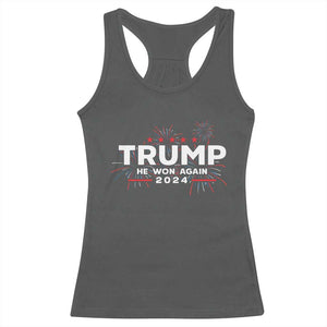 Trump 2024 Racerback Tank Top He Won Again TS10 Dark Heather Print Your Wear