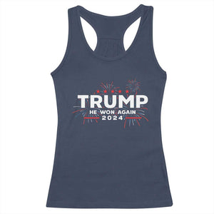 Trump 2024 Racerback Tank Top He Won Again TS10 Navy Print Your Wear